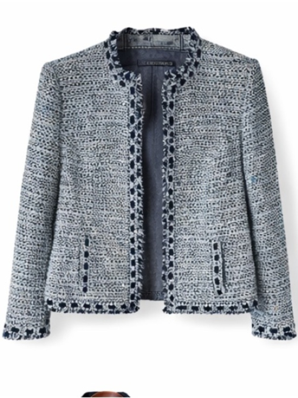 R Raymond Tweed Style Blazer Medium Fringe Trim Italian tailored business
